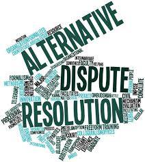 A word cloud of words related to alternative dispute resolution.